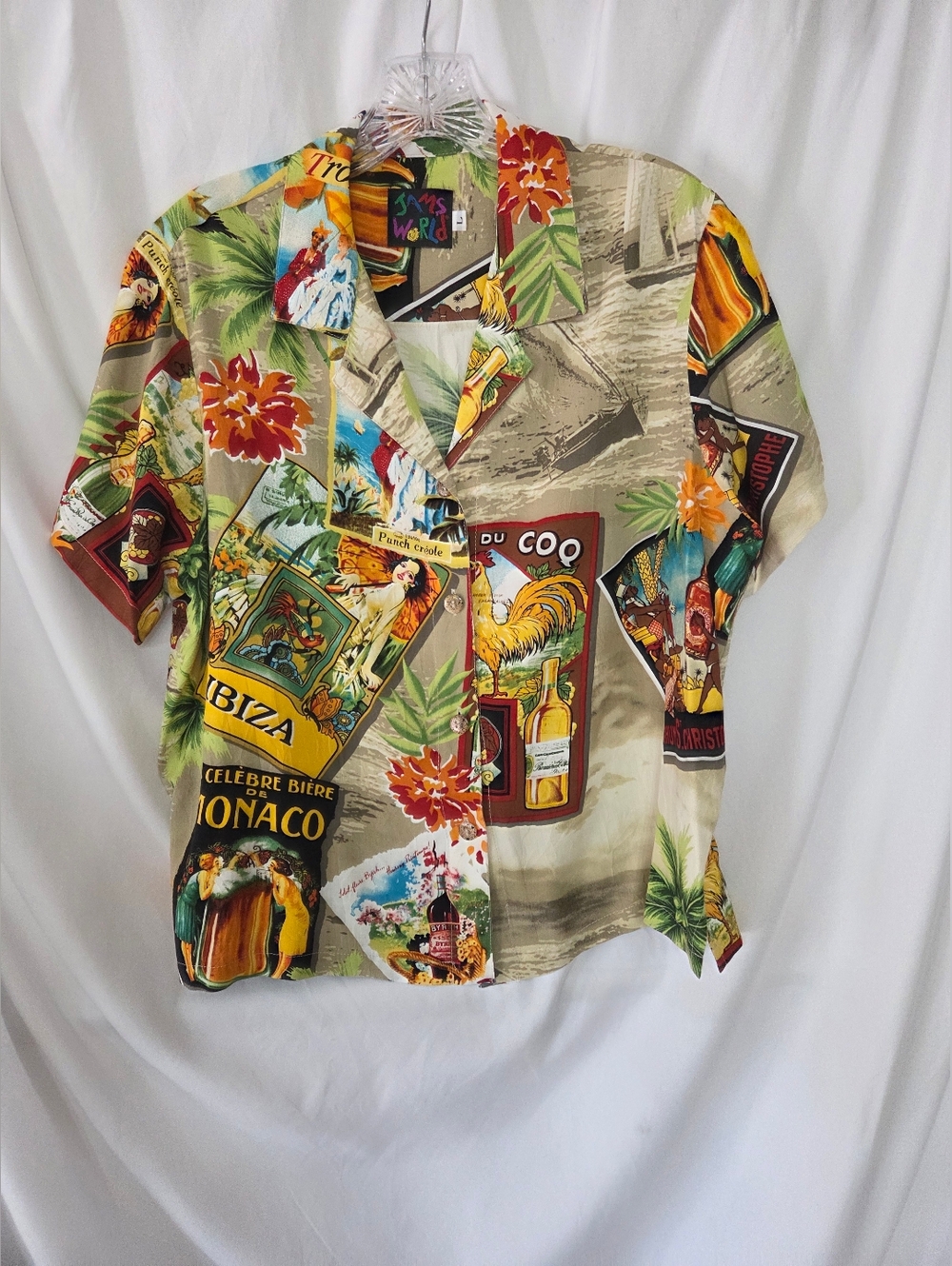Jams World Retro Travels Vintage-Style Button-Down Shirt in Multicolor Size L